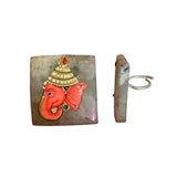 Anillo de piedra natural, pintado a mano por el señor Shakti, con figura de elefante
