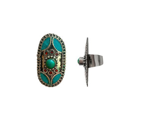 Anillo de alpaca con minerales naturales 