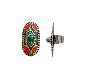 Anillo de alpaca con minerales naturales 