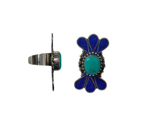 Anillo de alpaca con minerales naturales 