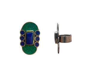 Anillo de alpaca con malaquita y lapislázuli 