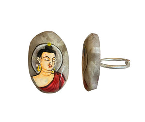 Anillo de mineral natural, con pintura de Buddha, elaborada a mano por el señor Shakti 