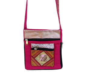 Bolso de algodón con decoración de seda 
