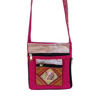 Bolso de algodón con decoración de seda 