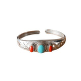 Brazalete con coral y turquesa y plata de ley 925