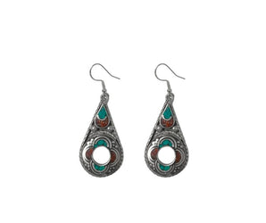 Pendientes de alpaca con turquesa y coral 
