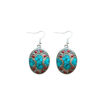 Pendientes étnicos con gancho de plata y minerales naturales