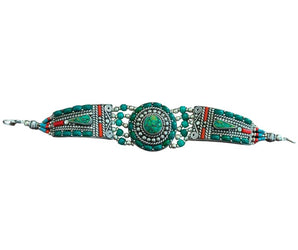 Pulsera étnica de alpaca y minerales naturales