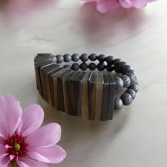 Pulsera de piedra volcánica y hueso,, ajustable
